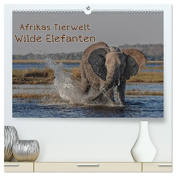 Afrikas Tierwelt - Wilde Elefanten (hochwertiger Premium Wandkalender 2024 DIN A2 quer), Kunstdruck in Hochglanz, Michael Voß