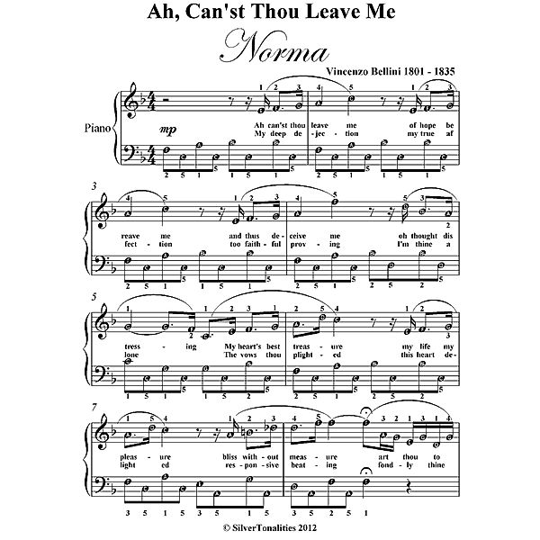 Ah Can’st Thou Leave Me Easy Piano Sheet Music, Vincenzo Bellini