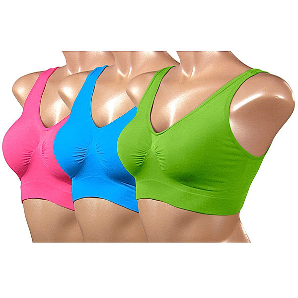 Ahh Bra - Bustier BH, 3er-Set, pink/blau/limette (Größe: M=38/40)