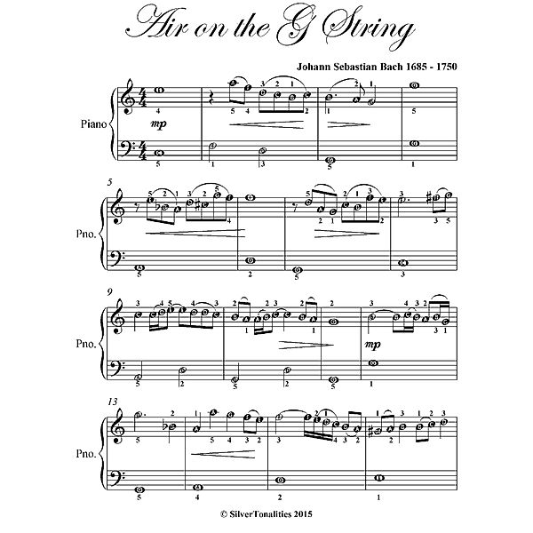 Air On the G String Easiest Piano Sheet Music, Johann Sebastian Bach