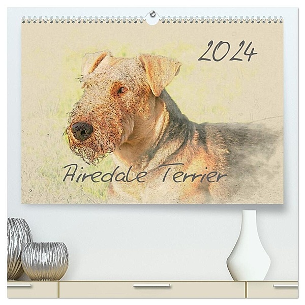 Airedale Terrier 2024 (hochwertiger Premium Wandkalender 2024 DIN A2 quer), Kunstdruck in Hochglanz, Andrea Redecker