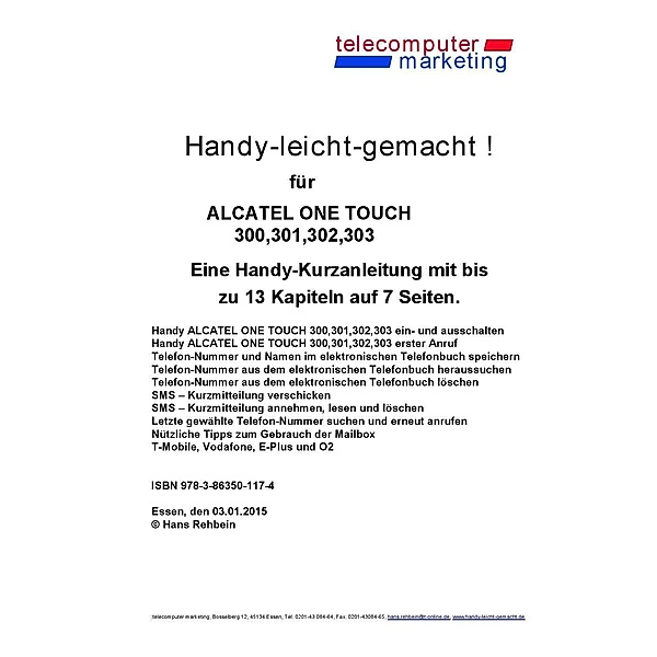 Alcatel One Touch 300, 301, 302, 303-leicht-gemacht, Hans Rehbein
