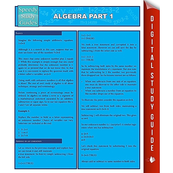 Algebra Part 1 (Speedy Study Guides) / Dot EDU, Speedy Publishing