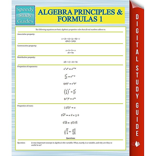 Algebra Principles And Formulas 1 (Speedy Study Guides) / Dot EDU, Speedy Publishing