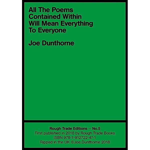 All The Poems Contained Within Will Mean Everything To Everyone / Rough Trade Edition Bd.5, Joe Dunthorne