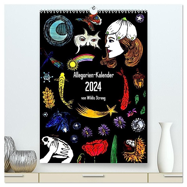 Allegorien-Kalender (hochwertiger Premium Wandkalender 2024 DIN A2 hoch), Kunstdruck in Hochglanz, Wildis Streng