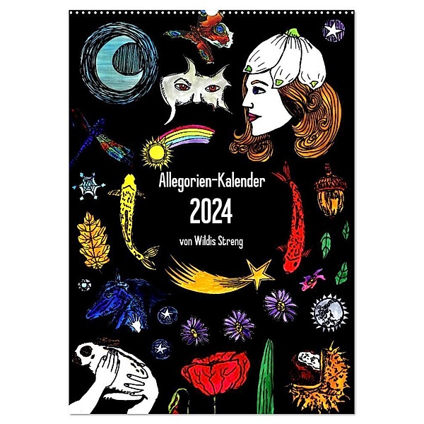 Allegorien-Kalender (Wandkalender 2024 DIN A2 hoch), CALVENDO Monatskalender, Wildis Streng