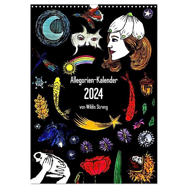 Allegorien-Kalender (Wandkalender 2024 DIN A3 hoch), CALVENDO Monatskalender, Wildis Streng