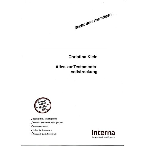 Alles zur Testamentsvollstreckung / Recht und Vermögen, Christina Klein