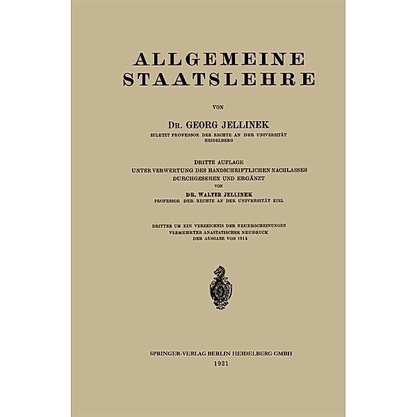 Allgemeine Staatslehre, Georg Jellinek, Walter Jellinek