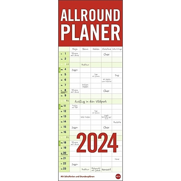 Allround-Familienplaner Vertical 2024. Praktischer Wandplaner mit 5 Spalten. Großer Familien-Wandkalender mit Schulferien und 3 Stundenplänen. Terminkalender 2024.