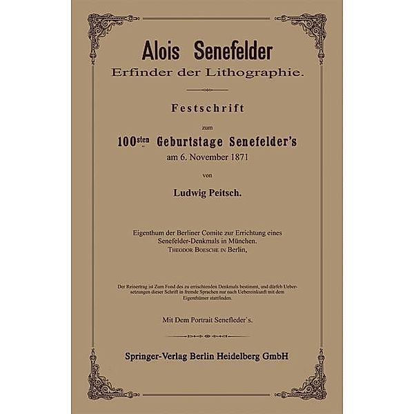 Alois Senefelder Erfinder der Lithographie, Ludwig Pietsch