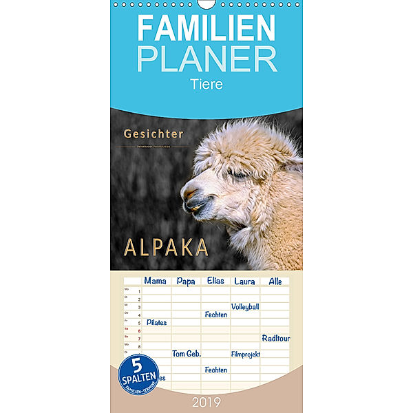 Alpaka Gesichter - Familienplaner hoch (Wandkalender 2019 , 21 cm x 45 cm, hoch), Peter Roder