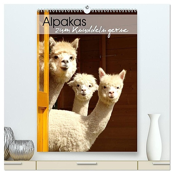 Alpakas zum Knuddeln gerne (hochwertiger Premium Wandkalender 2024 DIN A2 hoch), Kunstdruck in Hochglanz, Heidi Rentschler
