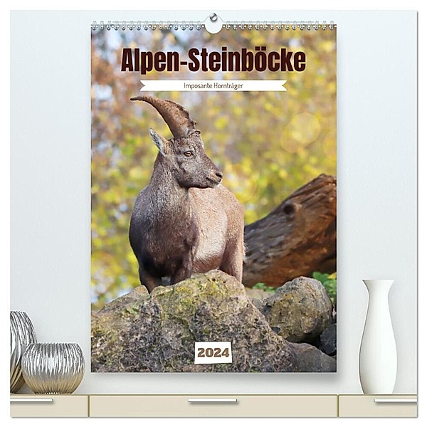 Alpen-Steinböcke, imposante Hornträger (hochwertiger Premium Wandkalender 2024 DIN A2 hoch), Kunstdruck in Hochglanz, Sabine Löwer
