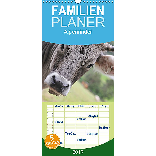 Alpenrinder - Familienplaner hoch (Wandkalender 2019 , 21 cm x 45 cm, hoch), Katrin Lantzsch