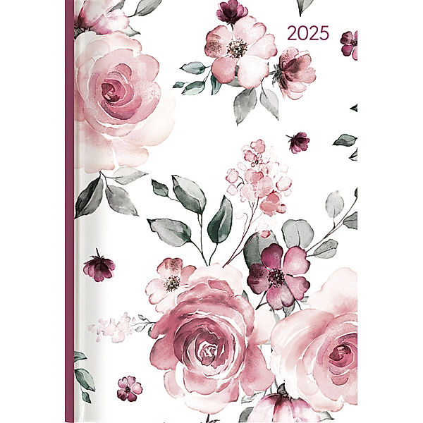 Alpha Edition - Buchkalender Style Roses 2025 Taschenkalender, 15x21cm, Kalender mit 352 Seiten, Notizbereich, Adressteil, Monats- und Jahresübersicht und internationales Kalendarium