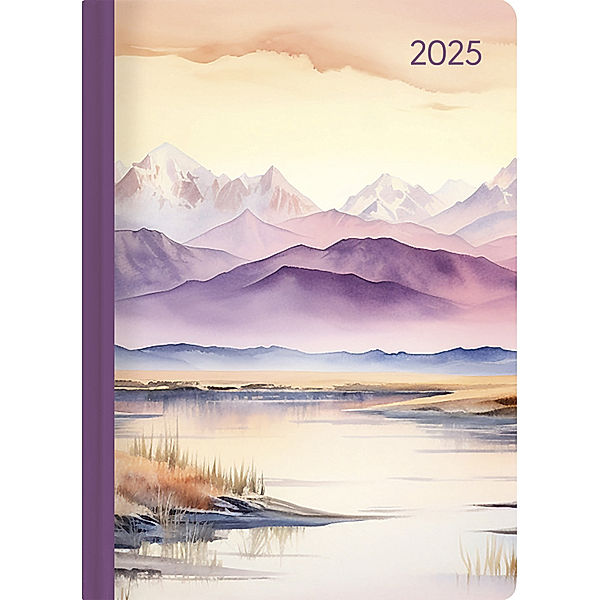 Alpha Edition - Daily Journal Style Aquarelle 2025 Taschenkalender, 10,7x15,2cm, Kalender mit 352 Seiten, Mondphasen, viel Platz für Notizen und internationalem Kalendarium