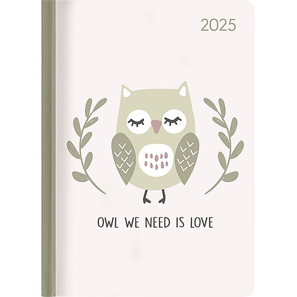 Alpha Edition - Ladytimer Lovely Owl 2025 Taschenkalender, 10,7x15,2cm, Kalender mit 192 Seiten, Notizmöglichkeiten, Bucket List, Mondphasen und internationales Kalendarium