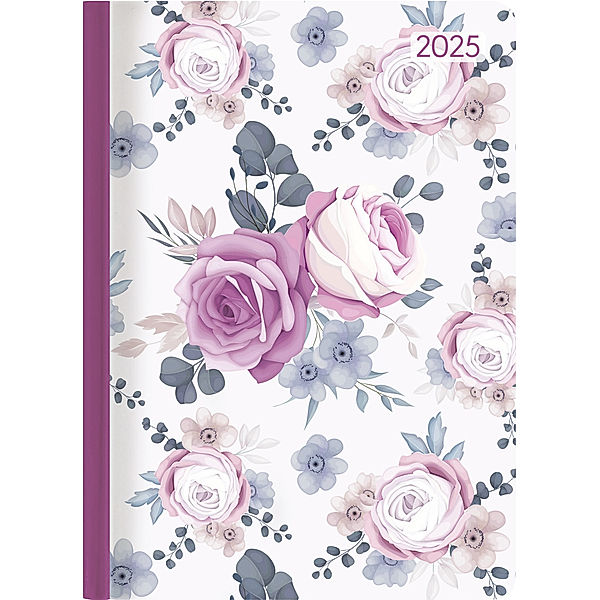 Alpha Edition - Ladytimer Midi Roses 2025 Taschenkalender, 12x17cm, Kalender mit 192 Seiten, Notizmöglichkeiten, Bucket-List, Wochenübersicht auf 2 Seiten und internationales Kalendarium