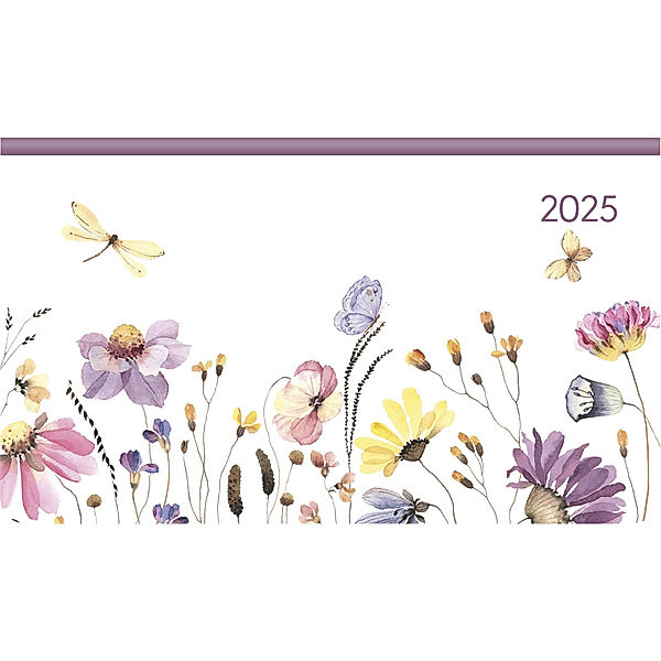 Alpha Edition - Ladytimer Pad Flower Field 2025 Taschenkalender, 15,6x9cm, Kalender mit 128 Seiten, im praktischen Querformat mit einem Info- und Adressteil und viel Platz für Notizen