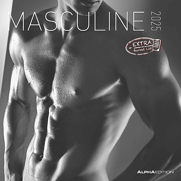 Alpha Edition - Masculine 2025 Broschürenkalender, 30x30cm, erotischer Wandkalender mit Platz für Notizen und Termine, erotische Motive, Monatsübersicht und Ferientermine DE/AT/CH