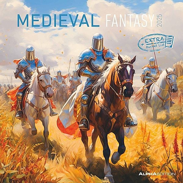 Alpha Edition - Medieval Fantasy 2025 Broschürenkalender, 30x30cm, Kalender mit mittelalterischer Fantasy, Fantasy Motive, Ferientermine DE/AT/CH und internationales Kalendarium