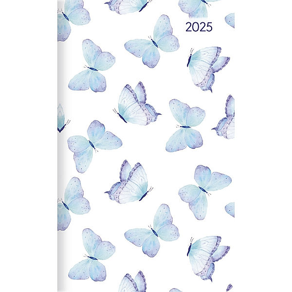 Alpha Edition - Taschenplaner Style Schmetterling 2025 Taschenkalender, 9,5x16cm, Kalender mit 64 Seiten, separates Adressheft, Notizbereich und internationales Kalendarium