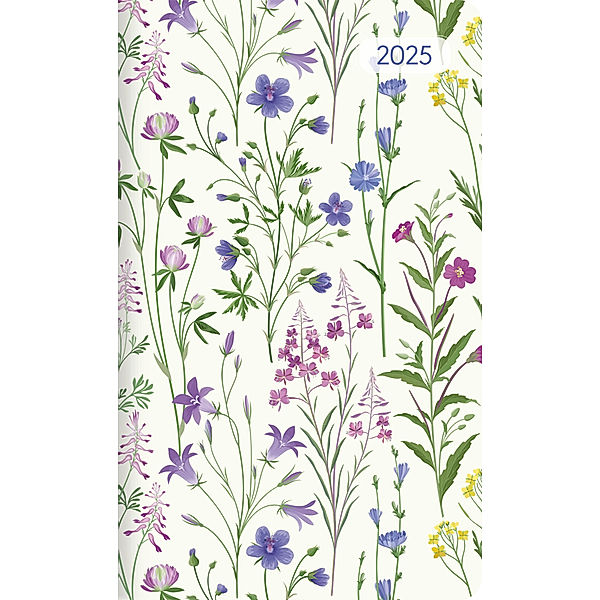 Alpha Edition - Taschenplaner Style Wildblumen 2025 Taschenkalender, 9,5x16cm, Kalender mit 64 Seiten, separates Adressheft, Notizbereich und internationales Kalendarium