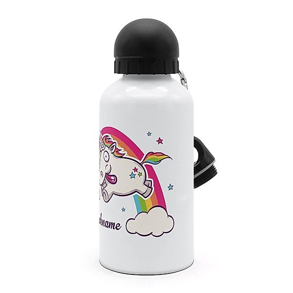 Alu-Trinkflasche mit Namen, 500 ml, weiss (Motiv: Einhorn)