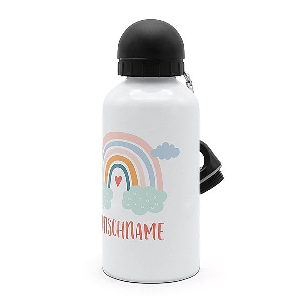 Alu-Trinkflasche mit Namen, 500 ml, weiss (Motiv: Rainbow)