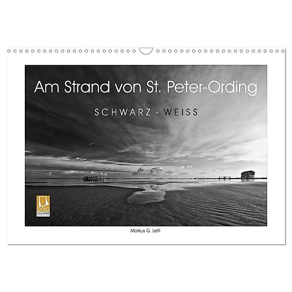 Am Strand von St. Peter-Ording SCHWARZ-WEISS (Wandkalender 2024 DIN A3 quer), CALVENDO Monatskalender, Markus G.Leitl