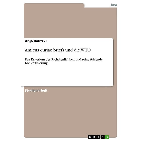 Amicus curiae briefs und die WTO, Anja Balitzki