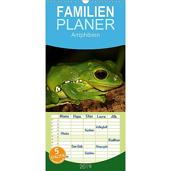 Amphibien - Familienplaner hoch (Wandkalender 2019 , 21 cm x 45 cm, hoch), Heike Hultsch