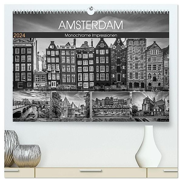 AMSTERDAM Monochrome Impressionen (hochwertiger Premium Wandkalender 2024 DIN A2 quer), Kunstdruck in Hochglanz, Melanie Viola