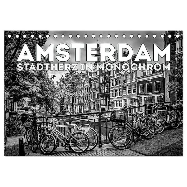 AMSTERDAM Stadtherz in Monochrom (Tischkalender 2024 DIN A5 quer), CALVENDO Monatskalender, Melanie Viola