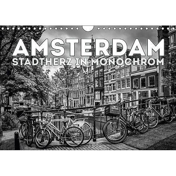 AMSTERDAM Stadtherz in Monochrom (Wandkalender 2017 DIN A4 quer), Melanie Viola