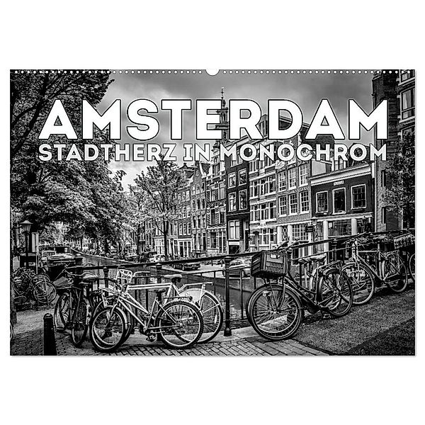 AMSTERDAM Stadtherz in Monochrom (Wandkalender 2024 DIN A2 quer), CALVENDO Monatskalender, Melanie Viola