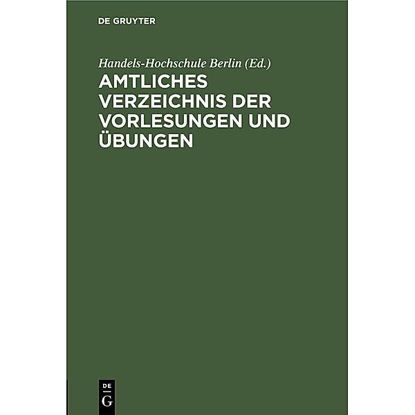 Amtliches Verzeichnis der Vorlesungen und Übungen