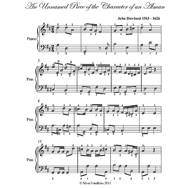 An Unnamed Piece of the Character of an Alman - Easy Piano Sheet Music, Silver Tonalities
