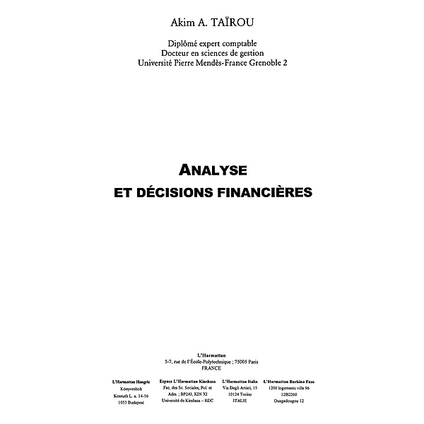 Analyse et decisions financieres / Hors-collection, Hatcheu Tchwe Emil