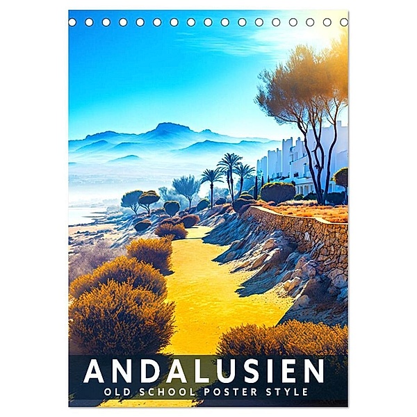 Andalusien - Old School Poster Style (Tischkalender 2024 DIN A5 hoch), CALVENDO Monatskalender, Val Thoermer