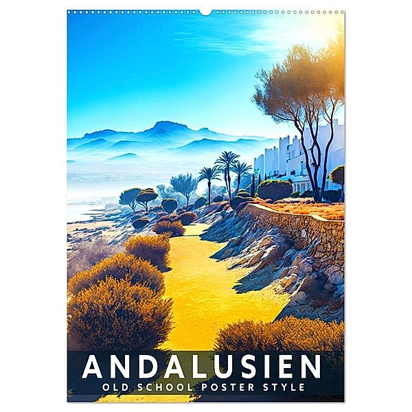 Andalusien - Old School Poster Style (Wandkalender 2024 DIN A2 hoch), CALVENDO Monatskalender, Val Thoermer