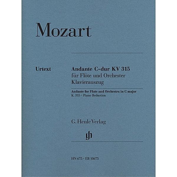 Andante für Flöte und Orchester C-Dur KV 315 (285e), Klavierauszug, Wolfgang Amadeus Mozart - Andante C-dur KV 315 für Flöte und Orchester