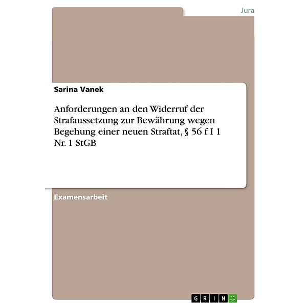 Anforderungen an den Widerruf der Strafaussetzung zur Bewährung wegen Begehung einer neuen Straftat, § 56 f I 1 Nr. 1 StGB, Sarina Vanek