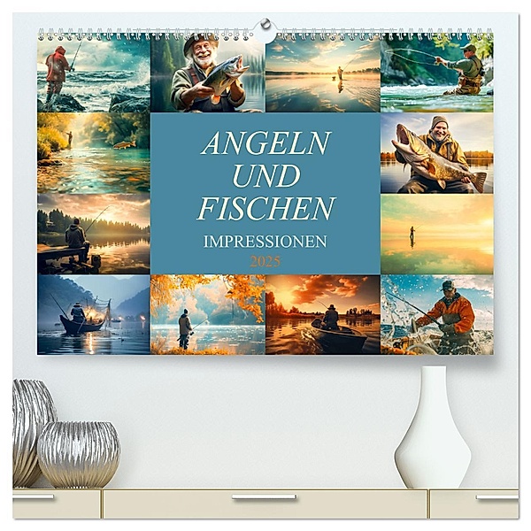 Angeln und Fischen Impressionen (hochwertiger Premium Wandkalender 2025 DIN A2 quer), Kunstdruck in Hochglanz, Calvendo, Dirk Meutzner