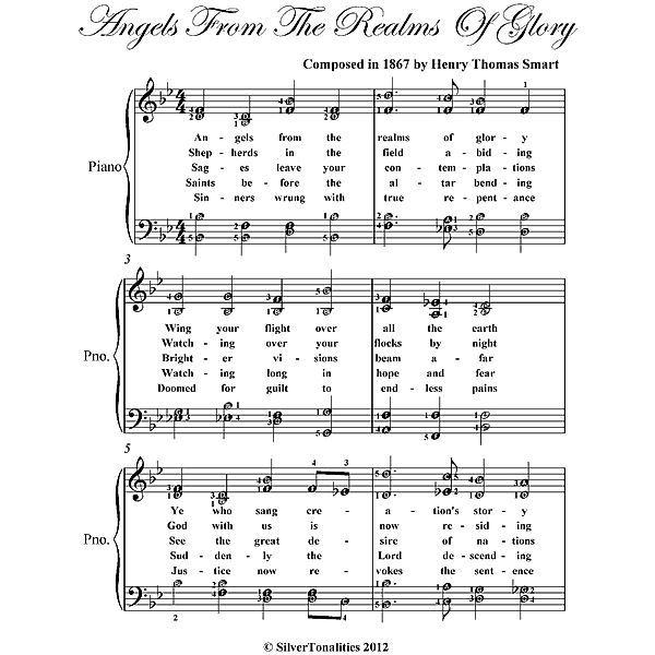 Angels from the Realms of Glory - Elementary Piano Sheet Music, Silver Tonalities
