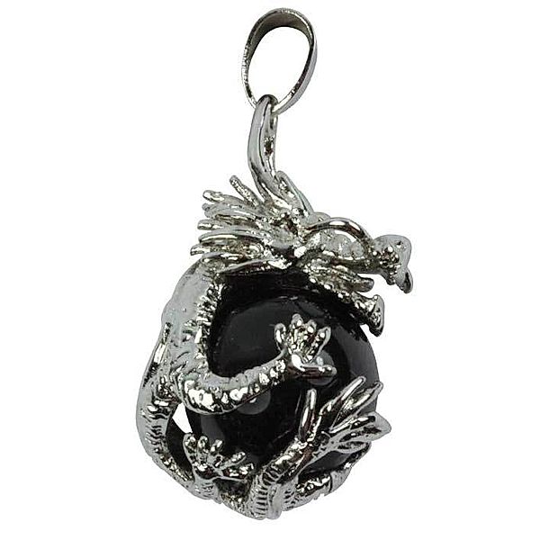 Anhänger Drache mit Kugel Onyx 16 mm