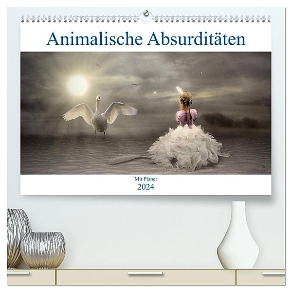 Animalische Absurditäten mit Planer (hochwertiger Premium Wandkalender 2024 DIN A2 quer), Kunstdruck in Hochglanz, Garrulus glandarius