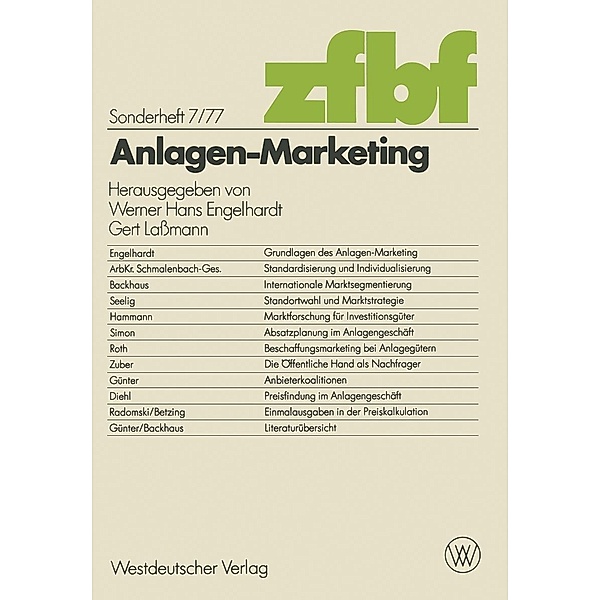 Anlagen-Marketing / Schmalenbachs Zeitschrift für betriebswirtschaftliche Forschung - Sonderheft Bd.7